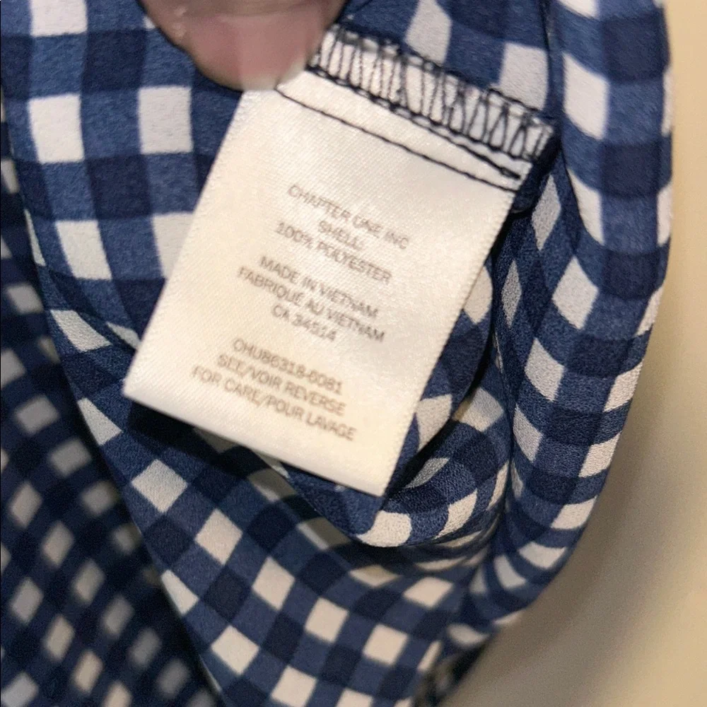 Tamara H 3X Polyester Navy and White Check Tie-Neck Blouse. (3/$25)